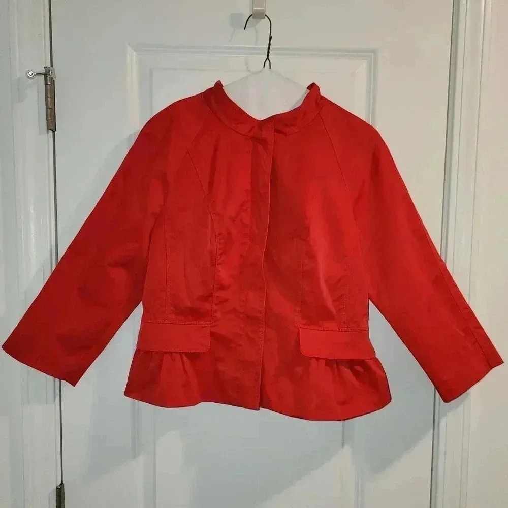 Kenneth Cole New York Red Peplum Jacket Mock Neck 3/4 Sleeve Blazer Womens 10
